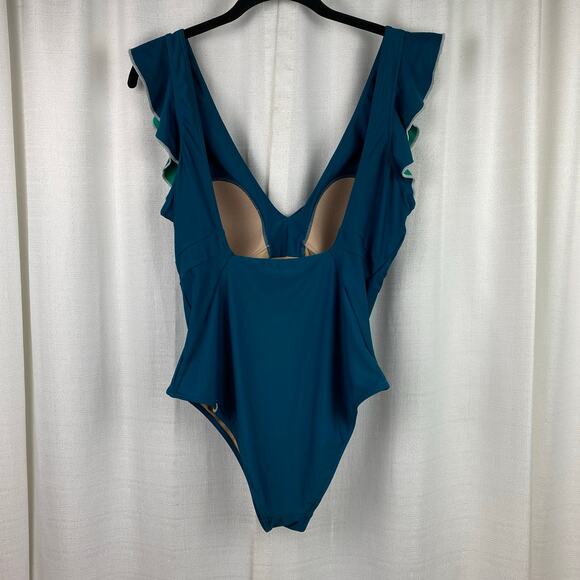 Summersalt Green Seaglass&Seaweed The Ruffle Backflip Swimsuit Sz.10 - Picture 9 of 15